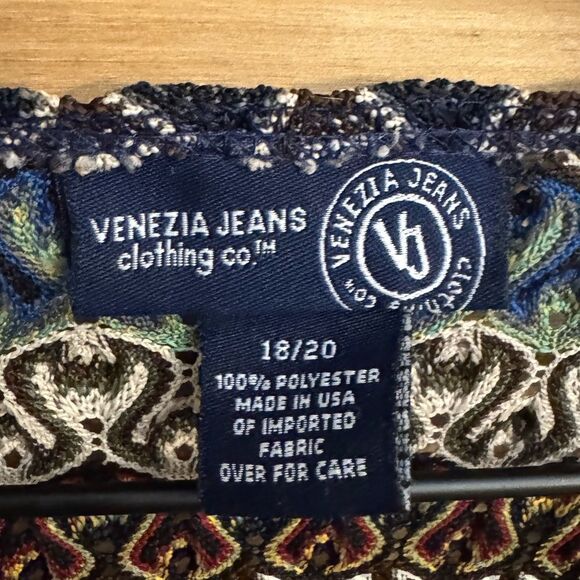 Y2K Venezia Size XLarge Retro Crinkle Textured Swirly V Neck Flare Sleeve Blouse - Picture 11 of 11